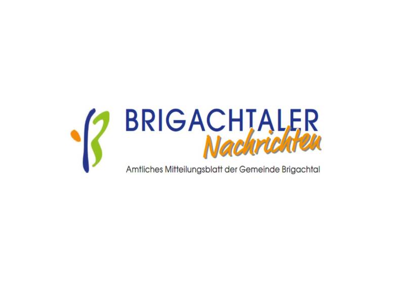Das Bild zeigt das Logo der "Brigachtaler Nachrichten" mit einem stilisierten Symbol und dem Untertitel "Amtliches Mitteilungsblatt der Gemeinde Brigachtal".