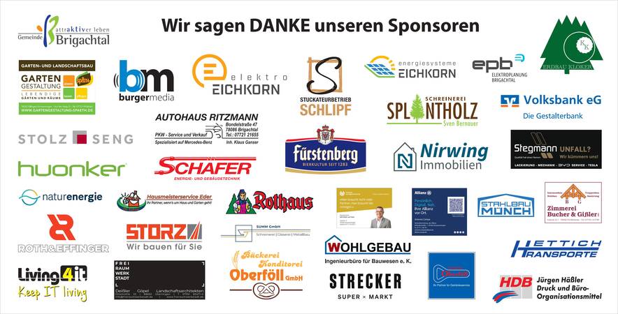 Eine Collage von Logos und Namen verschiedener Sponsoren, mit dem Text "Wir sagen DANKE unseren Sponsoren" darüber.